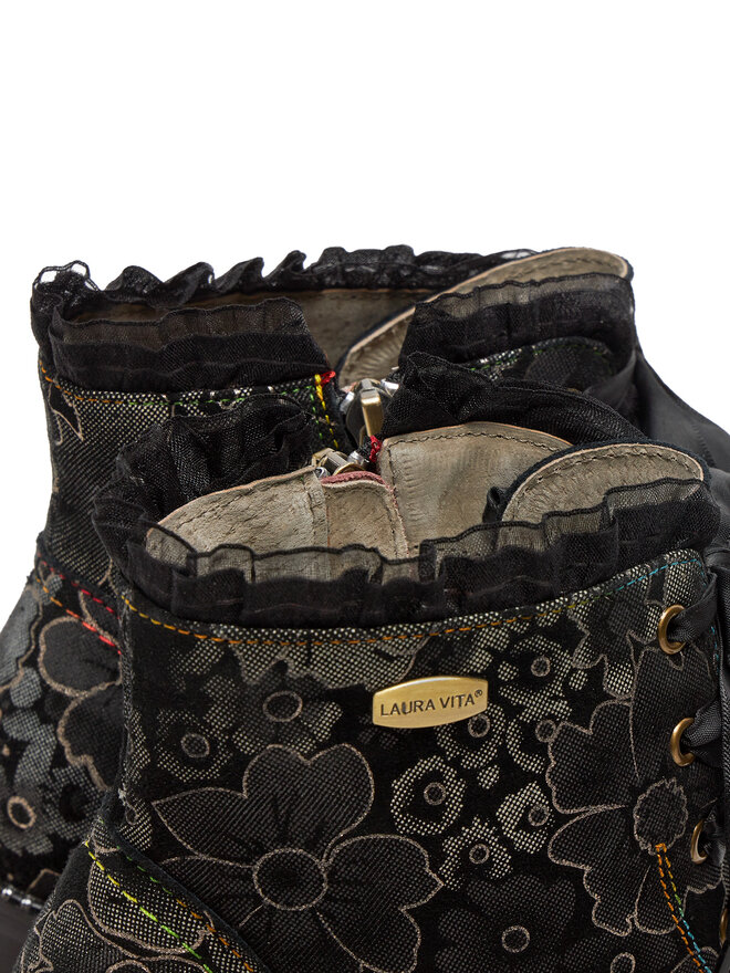 Bottines Gothique Victorienne Laura Vita - Cuir à Motifs Fleurs, Fermeture Zip Et Lacets, Talon Carré 4 Cm - Pour Femmes