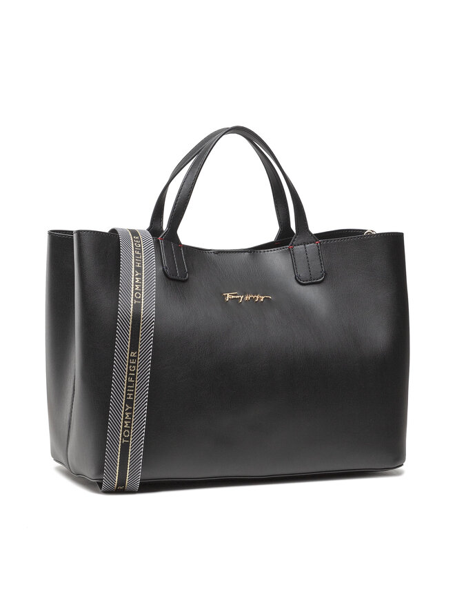 Tommy Hilfiger Handtasche Tommy Hilfiger Iconic Tommy Satchel Sign AW0AW11103 Schwarz