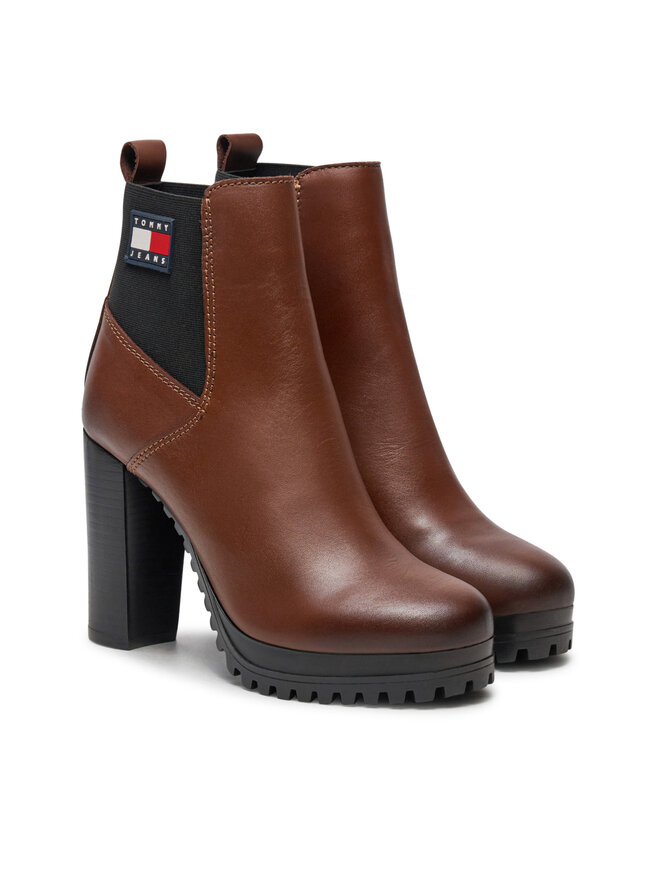 Tommy Jeans Členková obuv Tommy Jeans Tjw New Ess High Heel Boot EN0EN02439 Hnedá