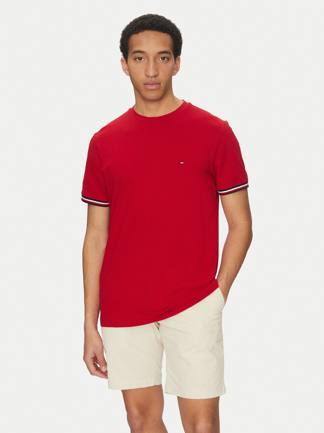 Tommy Hilfiger Tommy Hilfiger Marškinėliai Global Stripe MW0MW38630 Raudona Regular Fit