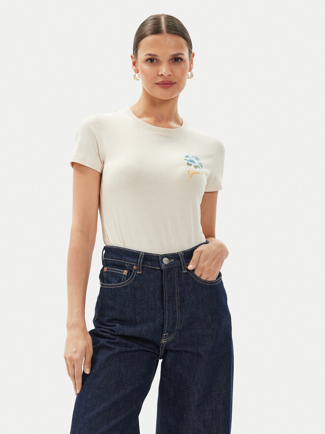 Guess Guess Marškinėliai Flowers W4YI30 J1314 Geltona Slim Fit