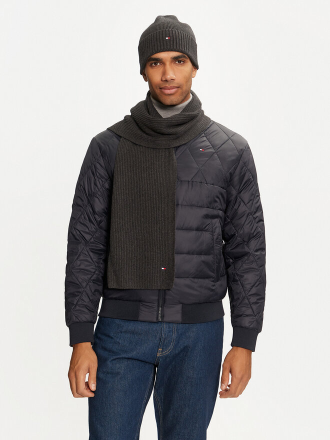 Tommy Hilfiger Set Schal und Mütze Tommy Hilfiger Flag Pima Cotton Beanie & Scarf AM0AM12937 Grau