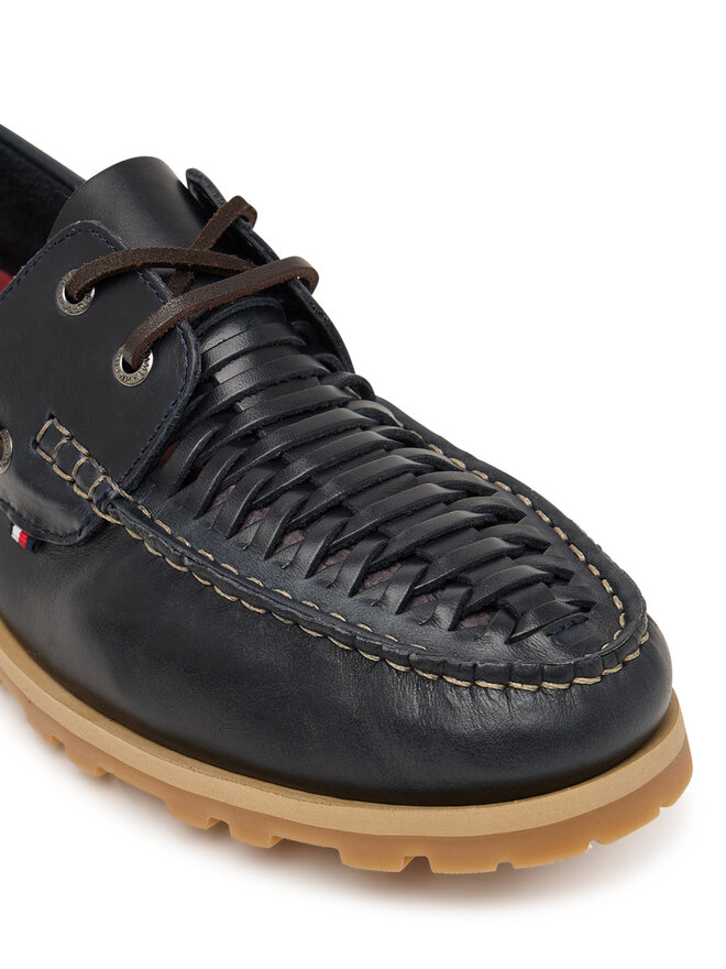 Tommy Hilfiger Halbschuhe Tommy Hilfiger Hilfiger Braided Lth Boat Shoe FM0FM05892 Dunkelblau