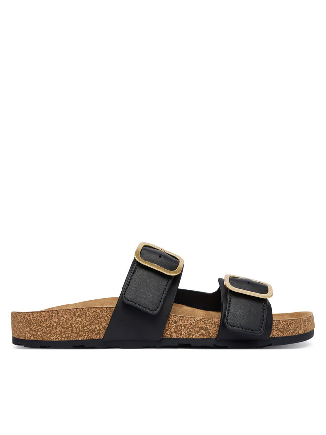 Tommy Hilfiger Pantoletten Tommy Hilfiger Leather Double Strap Cork Sandals FW0FW09118 Schwarz