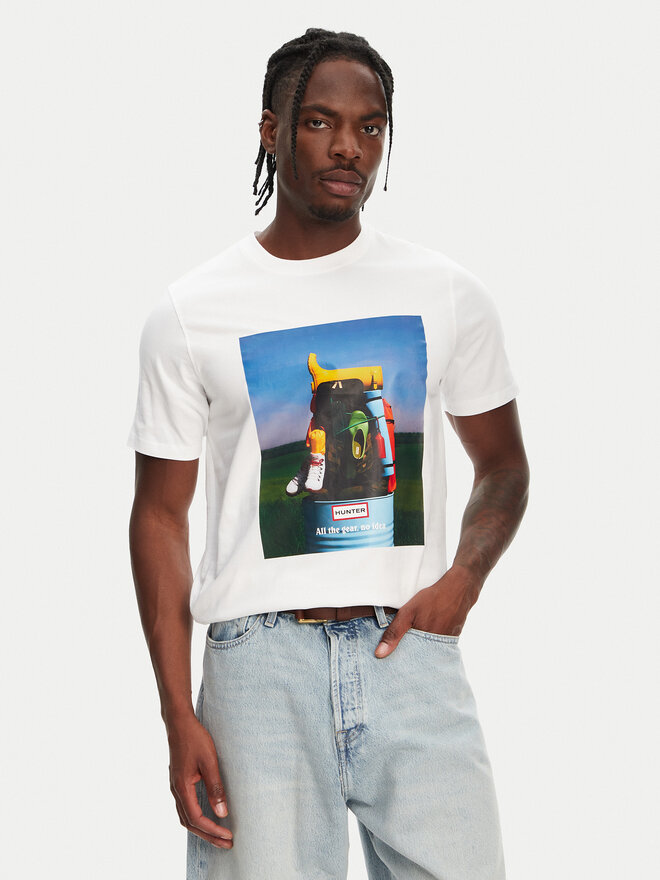 Hunter Hunter Póló Brodie Graphic HARM0036251 Fehér Regular Fit