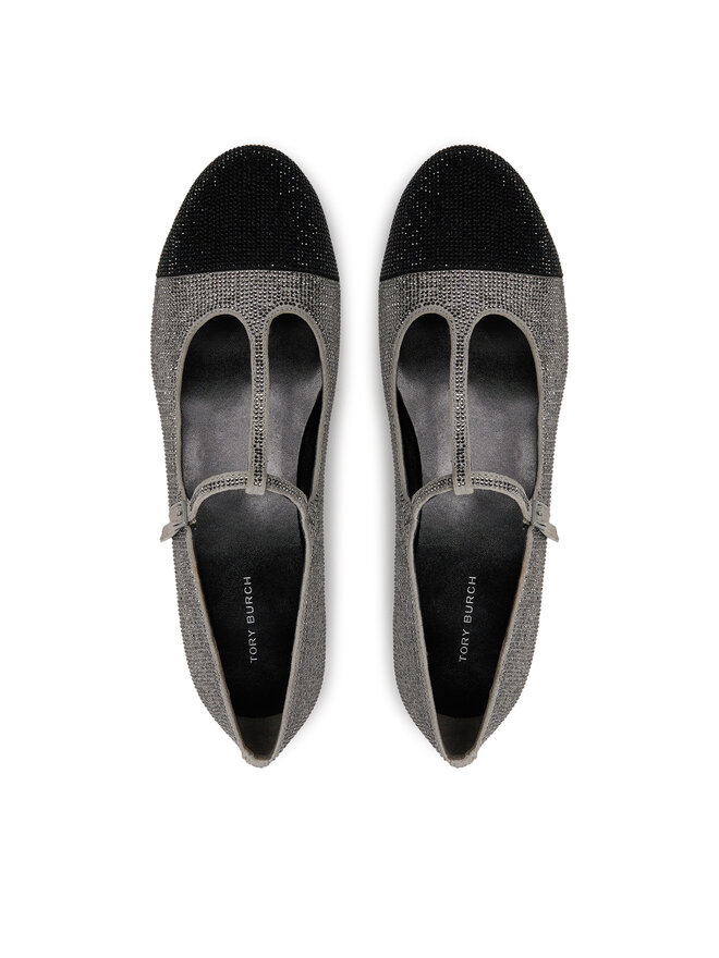 Tory Burch Baleriny Tory Burch Cap-Toe T-Strap Pave Heeled 159830 Srebrny