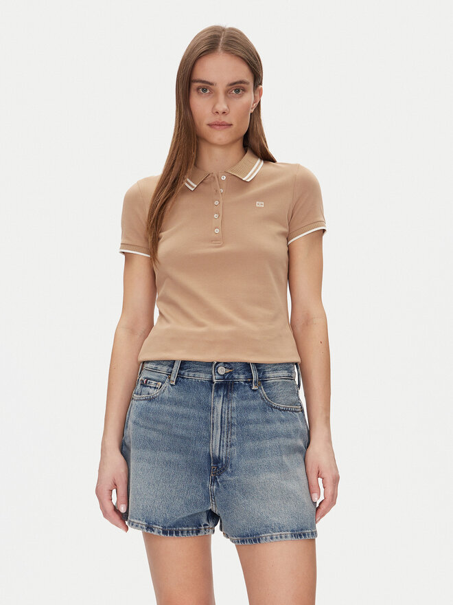 Tommy Hilfiger Tommy Hilfiger Polo Feminine Sporty Slim Polo Ss WW0WW44517 Χακί Regular Fit