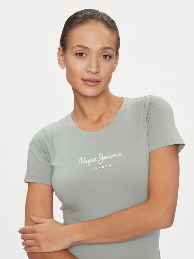 Pepe Jeans Pepe Jeans Marškinėliai New Virginia PL505202 Žalia Slim Fit