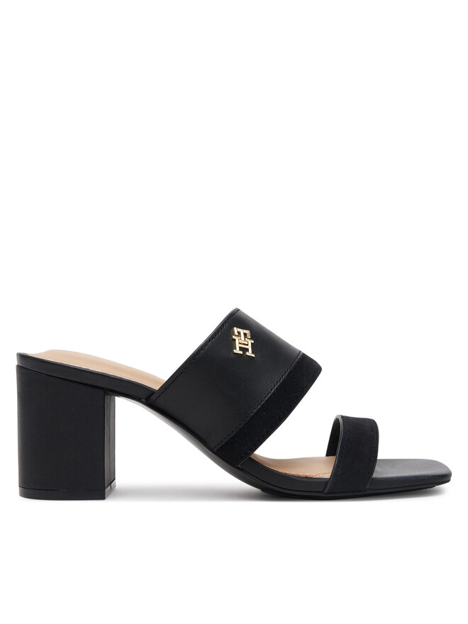 Tommy Hilfiger Šľapky Tommy Hilfiger Leather & Suede Block Heel Mule FW0FW08530 Čierna