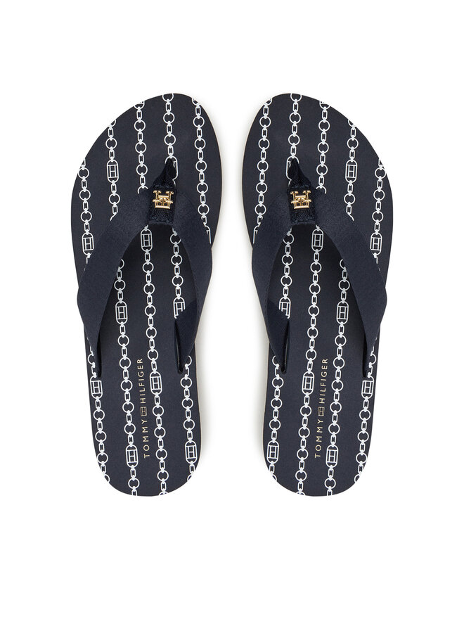 Tommy Hilfiger Zehentrenner Tommy Hilfiger Th Chain Print FW0FW08514 Dunkelblau