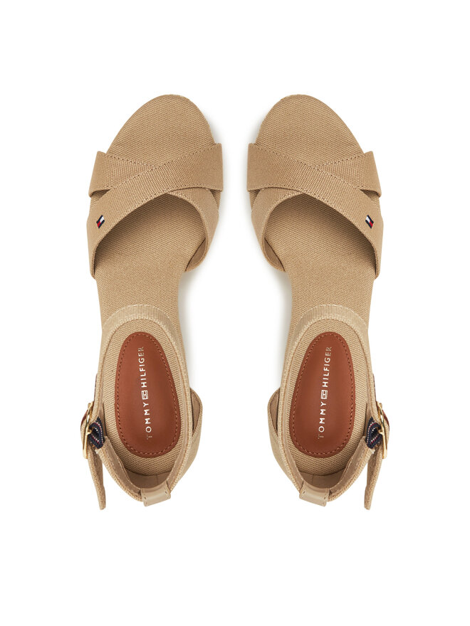 Tommy Hilfiger Sandały Tommy Hilfiger Flag High Wedge Espad Crisscross FW0FW08661 Beżowy