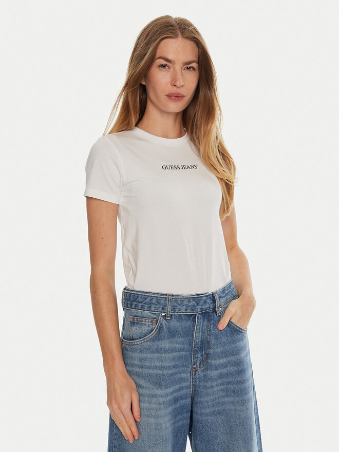 Guess Jeans Guess Jeans Marškinėliai W4YI01 J1314 Balta Slim Fit