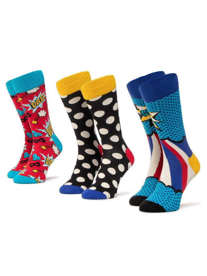 Happy Socks 3 vīriešu augsto zeķu pāru komplekts Happy Socks XFAT08-4300 Daudzkrāsains