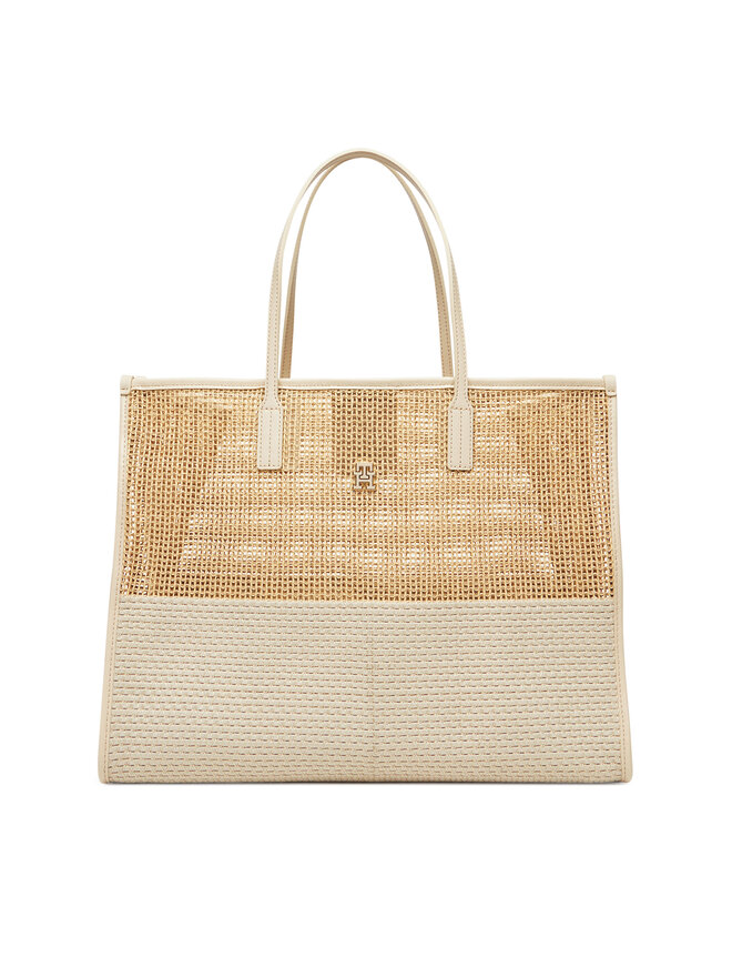 Tommy Hilfiger Handtasche Tommy Hilfiger Th City Summer Tote Woven AW0AW17640 Beige