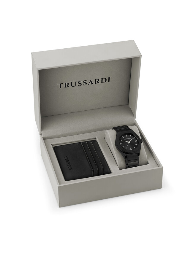 Trussardi Zestaw zegarek i etui na karty Trussardi R2453156007 Czarny
