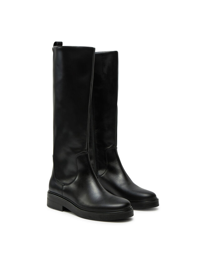 Tommy Hilfiger Kozačky Tommy Hilfiger Premium Leather Long Boot FW0FW08180 Černá