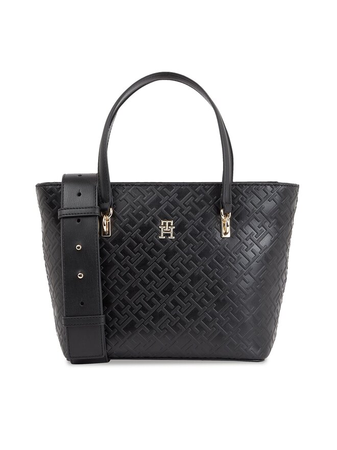 Tommy Hilfiger Handtasche Tommy Hilfiger Th Refined Mini Tote Mono AW0AW16002 Schwarz