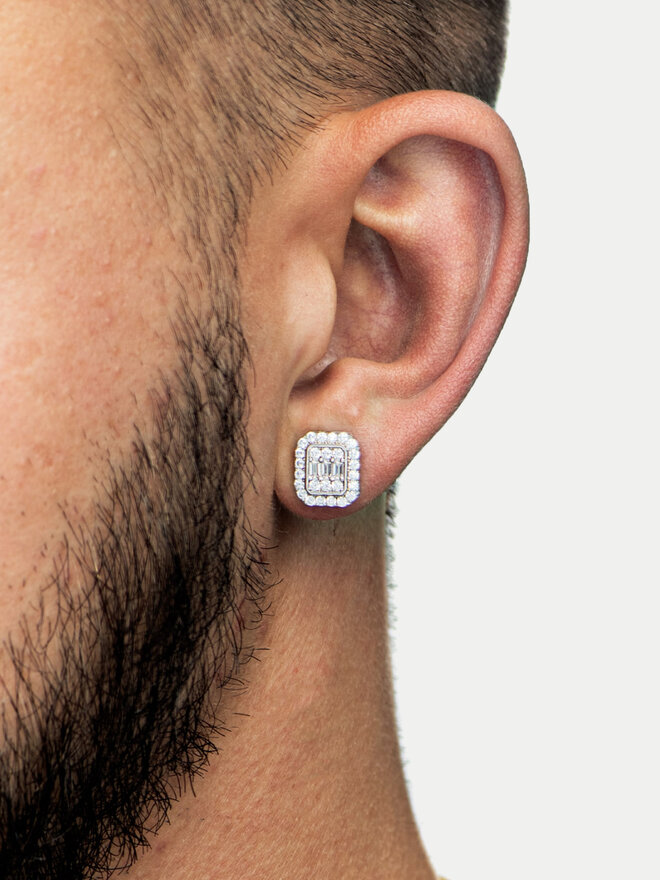 ICED STUFF Pendientes ICED STUFF Diamond Stud Baguette Oro blanco