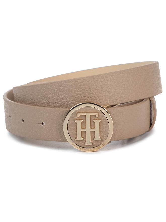 Tommy Hilfiger Dámsky opasok Tommy Hilfiger Th Round Buckle Belt 3.0 AW0AW07143 Béžová