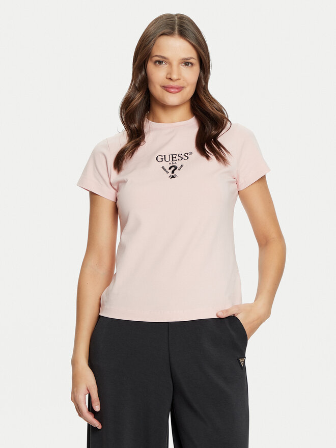 Guess Guess Marškinėliai V4YI21 KCDH1 Rožinė Slim Fit