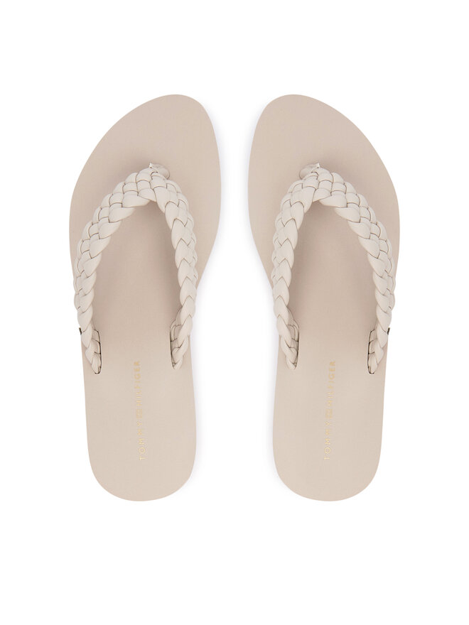 Tommy Hilfiger Šlepetės per pirštą Tommy Hilfiger Th Wedge Cornrow Beach Sandal FW0FW09037 Écru