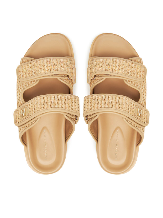 Tommy Hilfiger Klapki Tommy Hilfiger Double Strap Raffia FW0FW08940 Beżowy