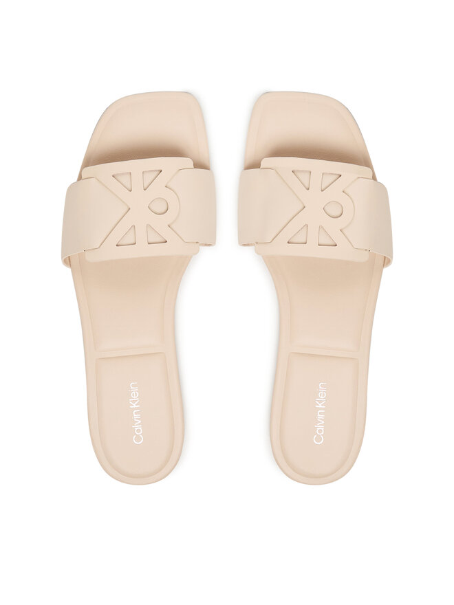 Calvin Klein Pantoletten Calvin Klein Square Flat Sandal Emblem HW0HW03128 Écru