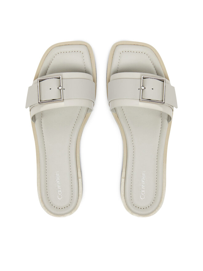 Calvin Klein Pantoletten Calvin Klein Flat Slide W/Buckle - Lth HW0HW02490 Grau
