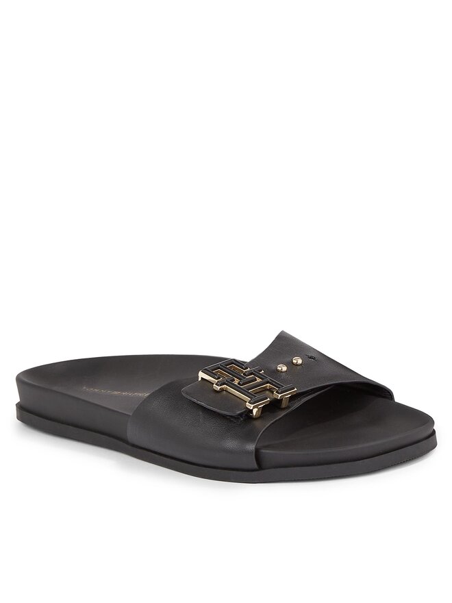 Tommy Hilfiger Klapki Tommy Hilfiger Th Hardware Leather Flat Sandal FW0FW07940 Czarny