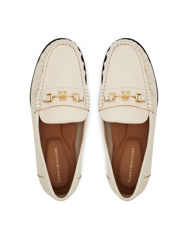 Tommy Hilfiger Halbschuhe Tommy Hilfiger Soft Leather Horsebit Loafer FW0FW08414 Écru