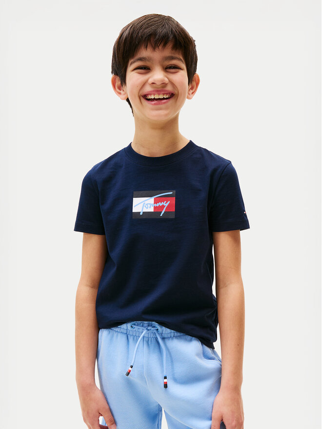 Tommy Hilfiger Tommy Hilfiger Majica Script Flag KB0KB09725 Mornarsko modra Regular Fit