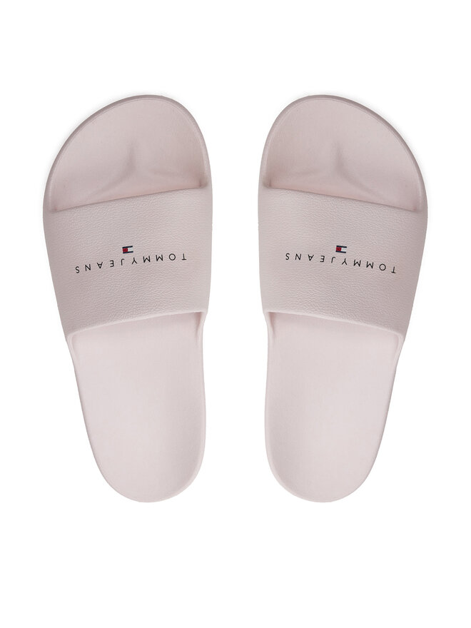Tommy Jeans Pantoletten Tommy Jeans Tjw Printed Pu Pool Slide EN0EN02693 Écru