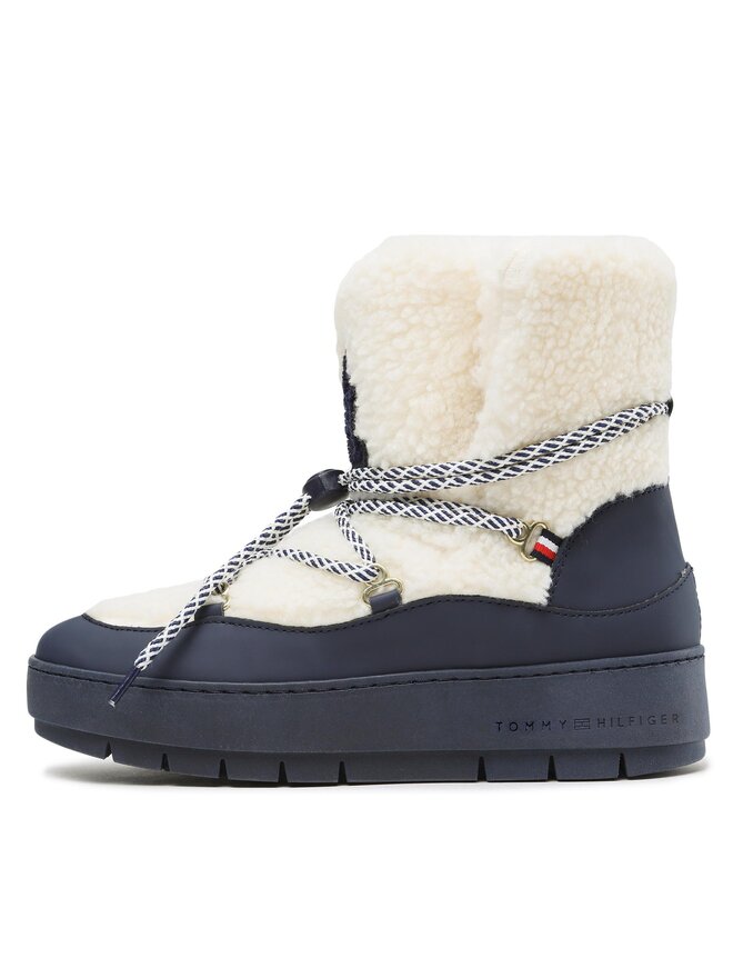 Tommy Hilfiger Schneeschuhe Tommy Hilfiger Th Faux Fur Snow Bootie FW0FW06850 Écru
