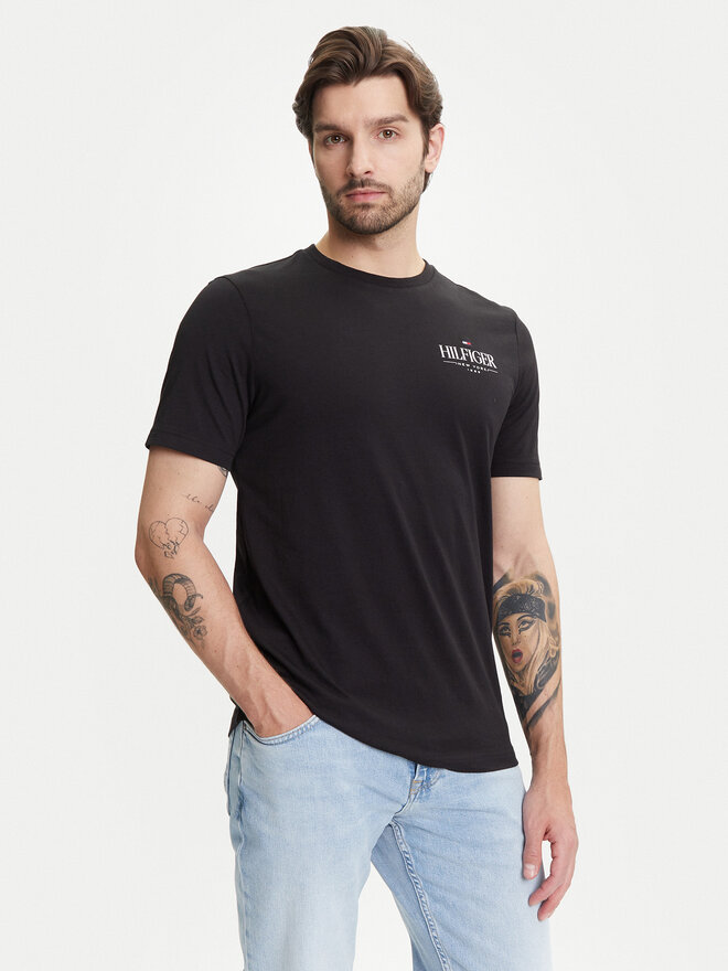 Tommy Hilfiger Tommy Hilfiger Majica Stack MW0MW39355 Črna Regular Fit