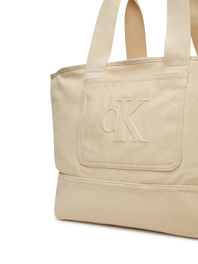 Calvin Klein Jeans Torebka Calvin Klein Jeans Pocket Canvas Zip Weekender LV04G3093G Écru