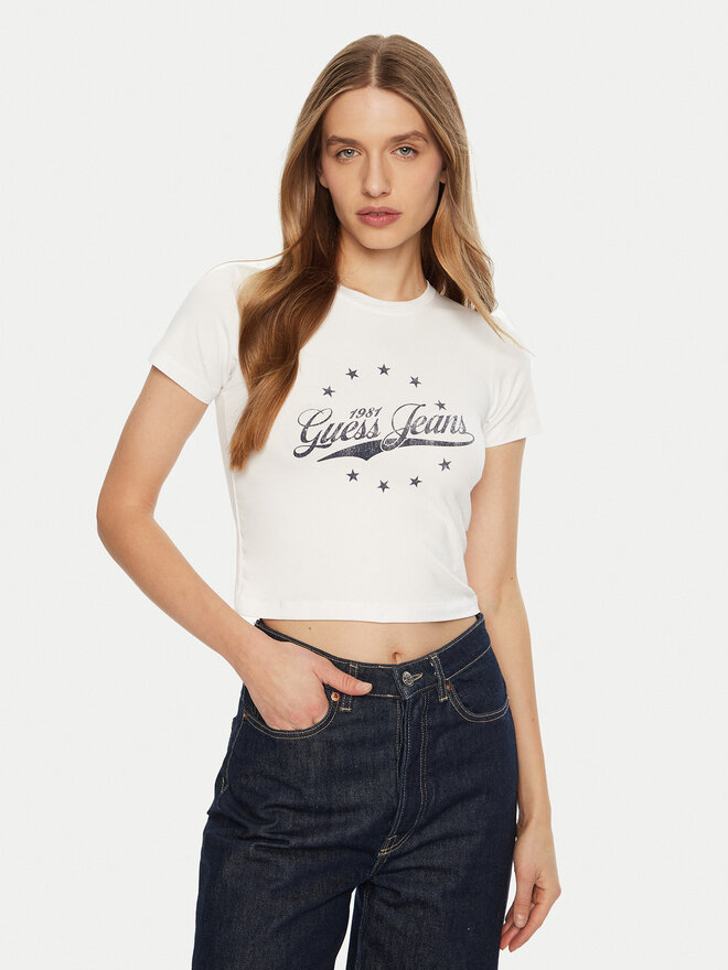 Guess Jeans Guess Jeans Marškinėliai W5RI59 J1314 Balta Regular Fit