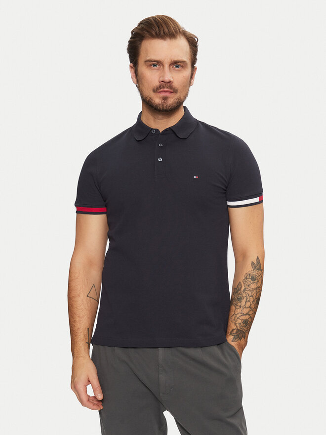 Tommy Hilfiger Tommy Hilfiger Poloshirt Flag Cuff MW0MW37518 Dunkelblau Slim Fit