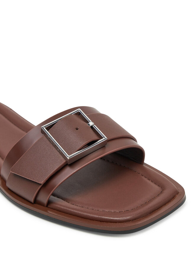 Calvin Klein Šľapky Calvin Klein Flat Slide W/Buckle - Lth HW0HW02490 Hnedá