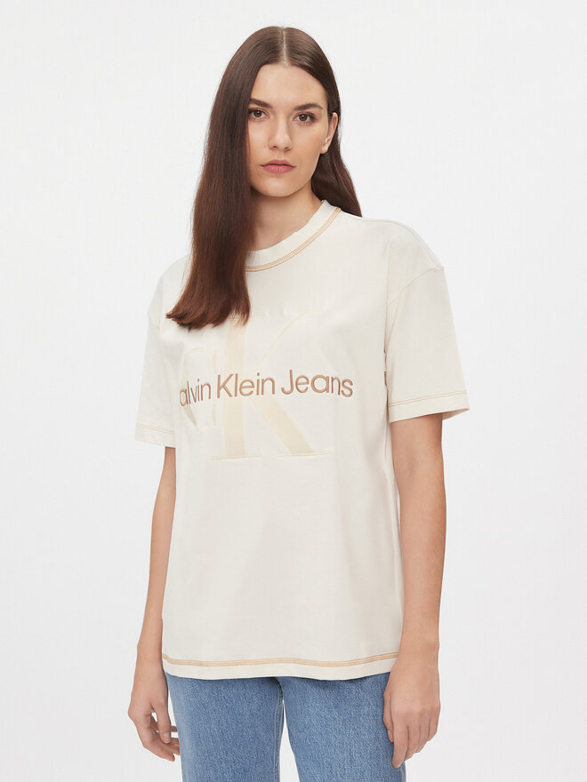 Calvin Klein Jeans Calvin Klein Jeans Camiseta Hero Monologo J20J222974 Écru Boyfriend Fit