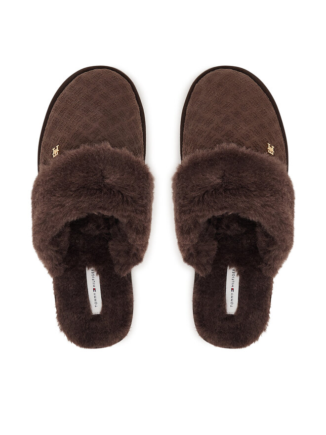 Tommy Hilfiger Hausschuhe Tommy Hilfiger Th Premium Shearling Shoes FW0FW09947 Dunkelbraun