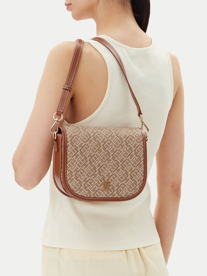 Tommy Hilfiger Τσάντα Tommy Hilfiger Th Monoplay Leather Saddle Bag AW0AW17414 Καφέ
