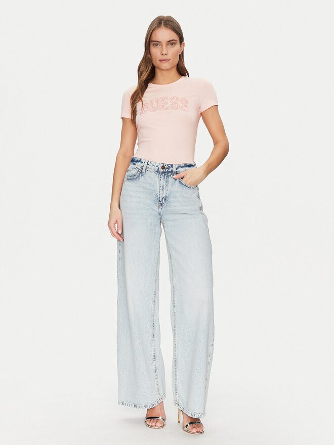 Guess Guess Marškinėliai W5GI04 J1314 Rožinė Slim Fit