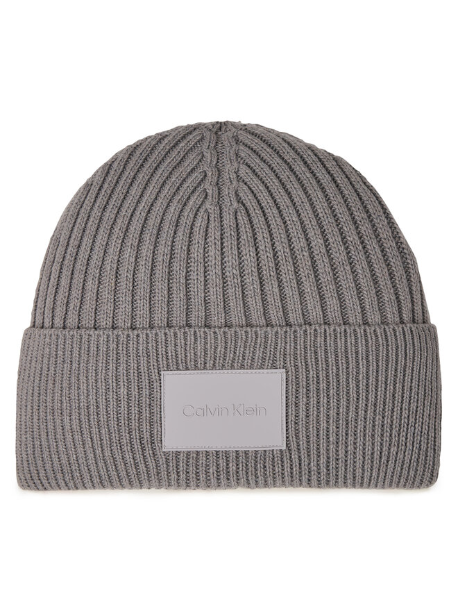 Calvin Klein Čepice Calvin Klein Tonal Rubber Patch Beanie K50K511291 Stříbrná