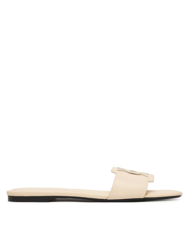 Calvin Klein Pantoletten Calvin Klein Square Flat Sandal Emblem HW0HW03128 Écru