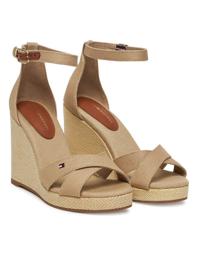 Tommy Hilfiger Sandały Tommy Hilfiger Flag High Wedge Espad Crisscross FW0FW08661 Beżowy