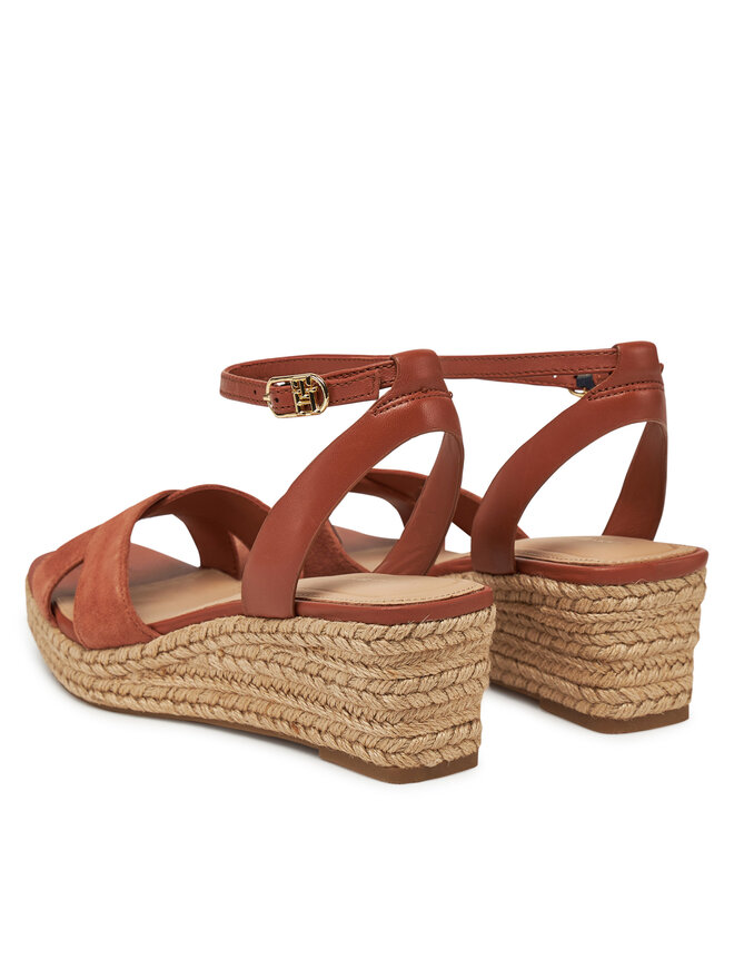 Tommy Hilfiger Espadrile Tommy Hilfiger Leather & Suede Mid Wedge Espad FW0FW08804 Rjava