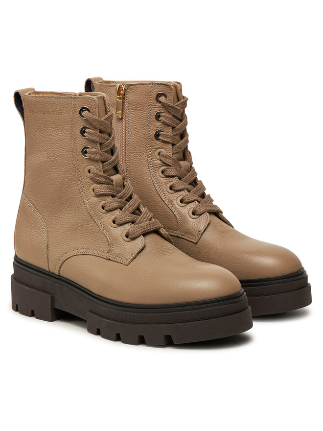 Tommy Hilfiger Боти Tommy Hilfiger Bicolor Leather Lace-Up FW0FW08160 Бежов