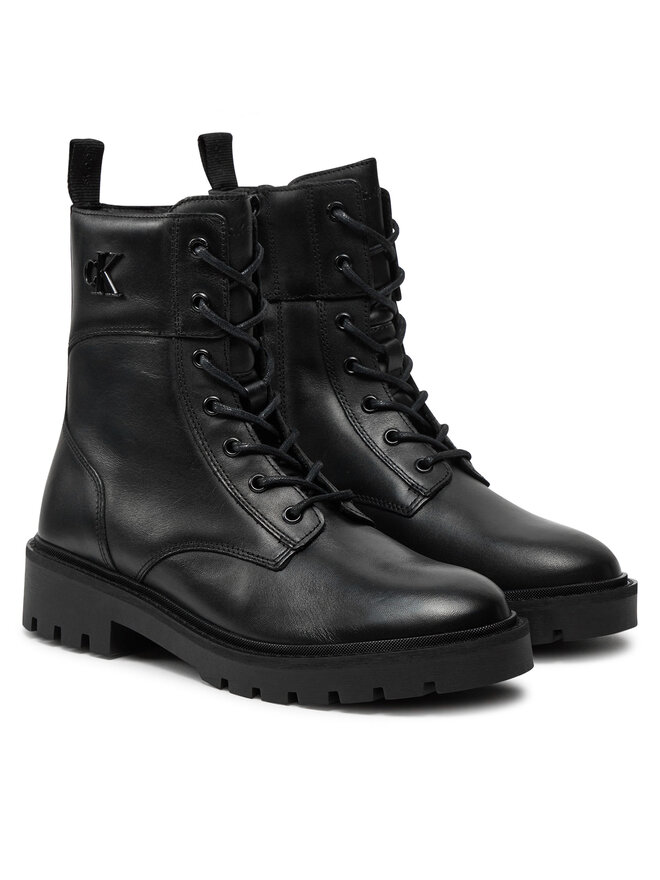 Calvin Klein Jeans Schnürstiefeletten Calvin Klein Jeans Combat Boot Mid Zip Lth In Calf YW0YW01550 Schwarz