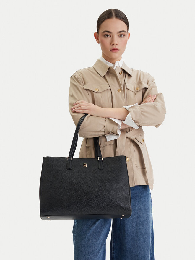 Tommy Hilfiger Handtasche Tommy Hilfiger Th Daily Tote Mono AW0AW18417 Schwarz