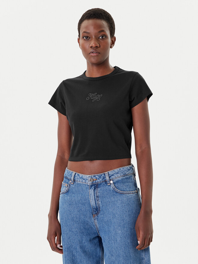 HUGO HUGO Camiseta Rhinestone 50551404 Negro Slim Fit